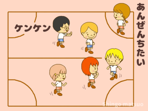 ケンケンをして進む子ども