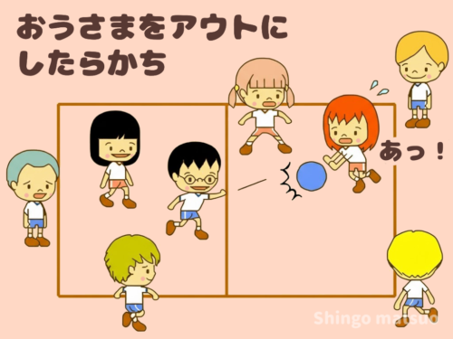 王様にボールが当たる